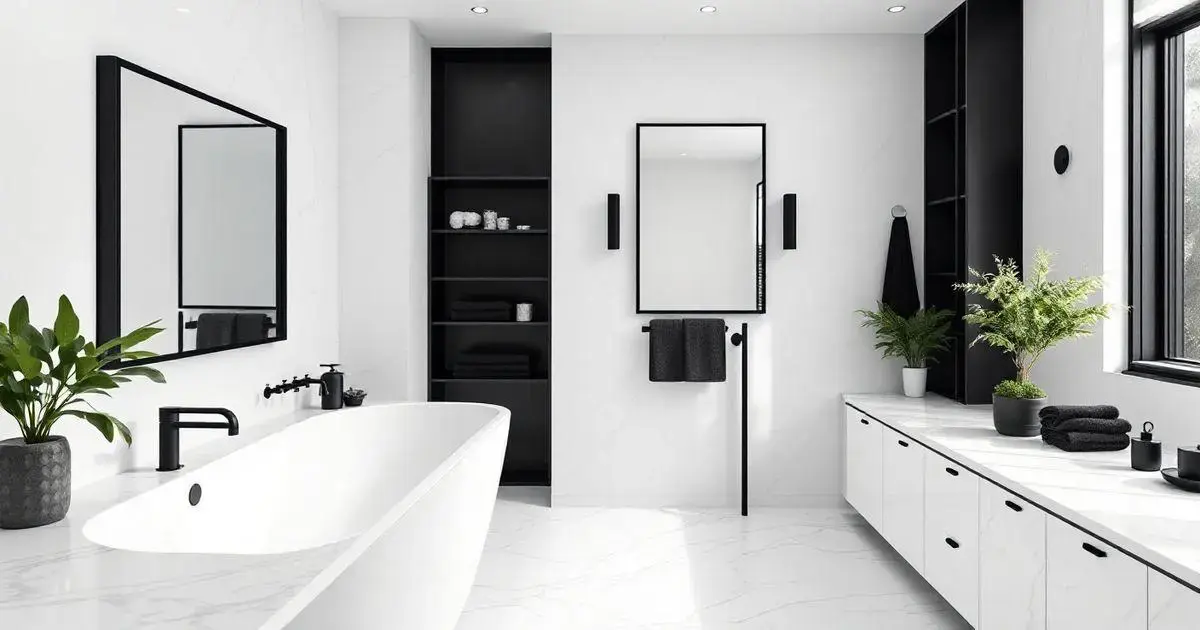 Ideias de Design para Banheiro Branco com Detalhe Preto