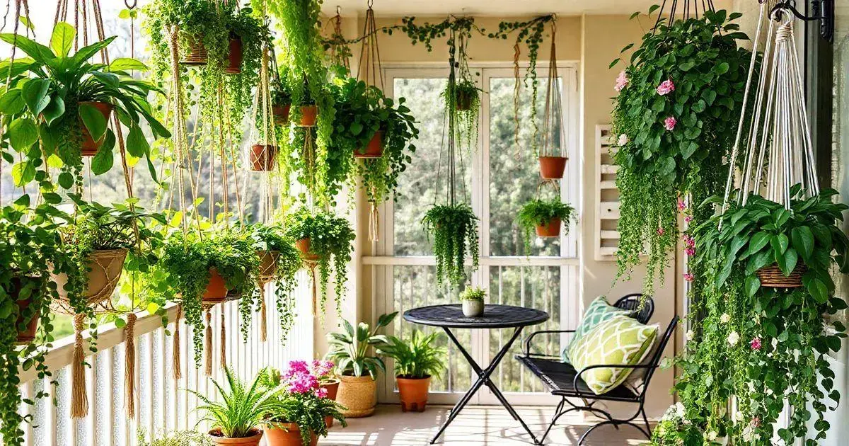 Inspirações de design para varandas com plantas suspensas