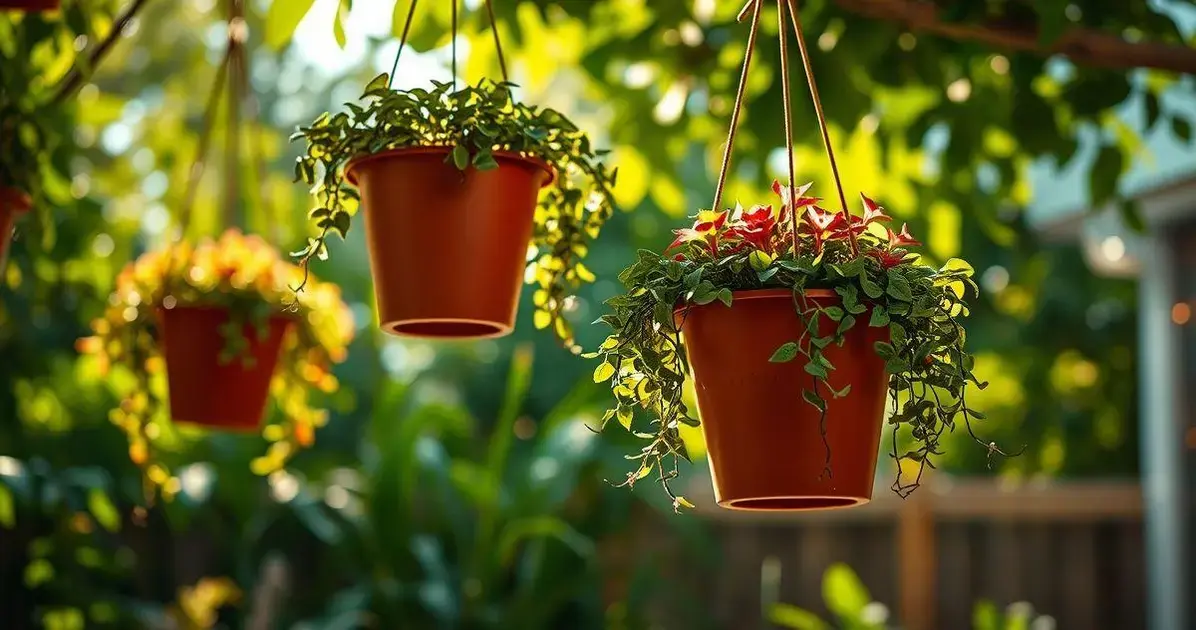 Decoração de Jardins com Vasos Suspensos e Luzes