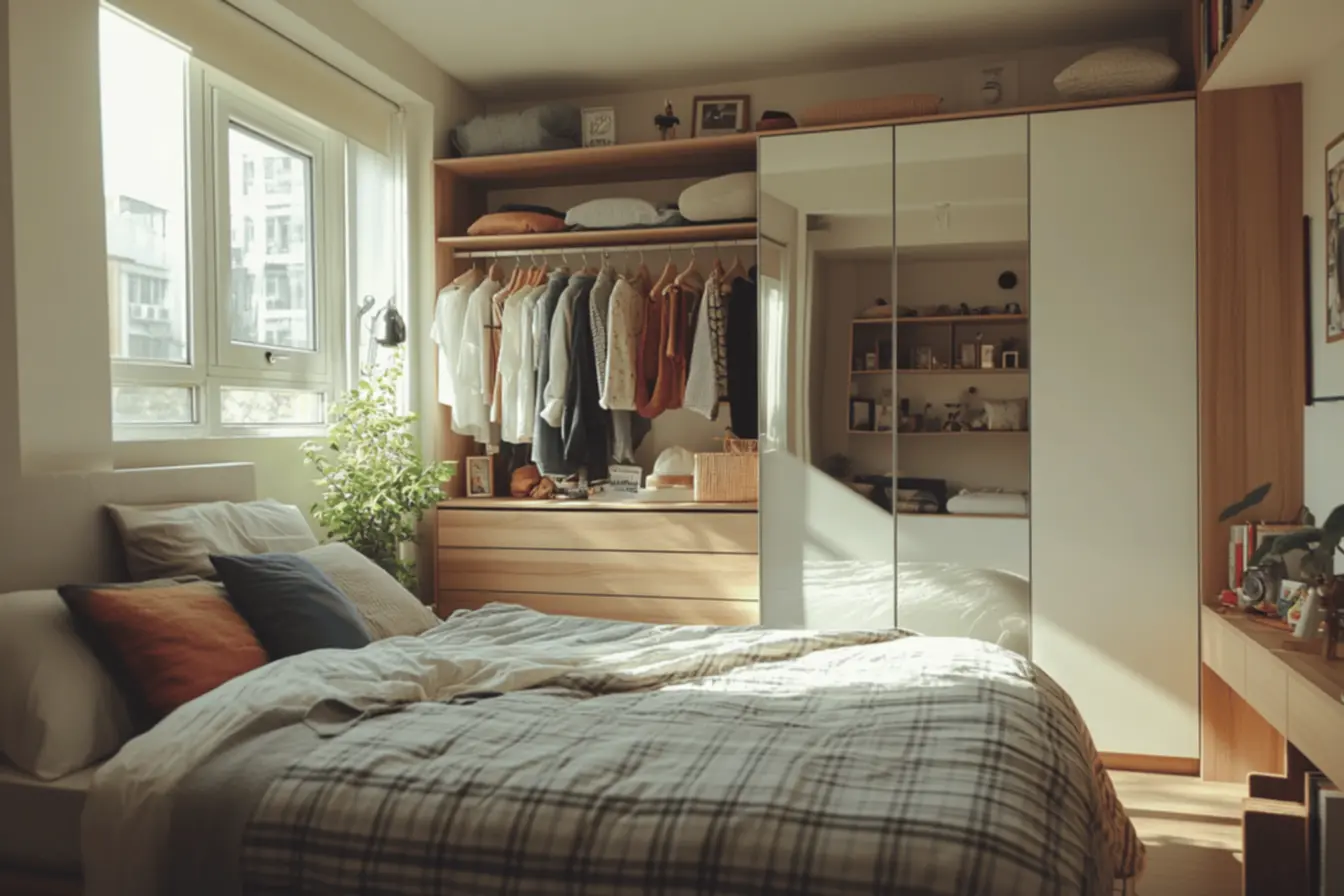 Guarda roupa modular com prateleiras organizadas