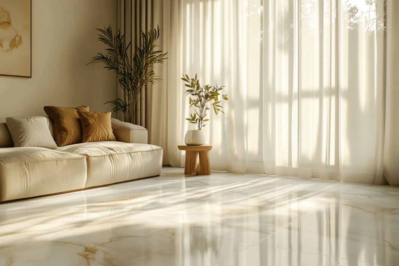 Piso de porcelanato com aspecto natural