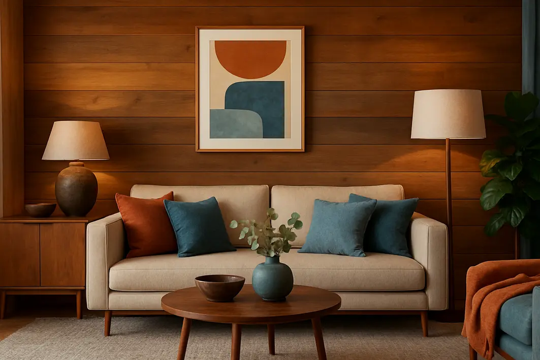 amostras madeira tons quentes frios 1 Duas maos segurando amostras de madeira com tons quentes e frios em mesa de madeira clara