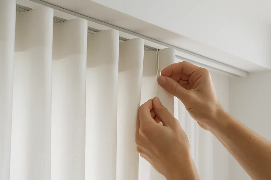 cortina wave ajustada profissionalmente Cortina Wave branca do chão ao teto com ondas regulares em trilho discreto ajustada por profissional