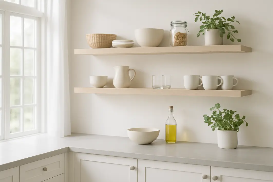 cozinha arejada prateleiras leves Cozinhas sem armários superiores: a tendência que traz leveza ao lar