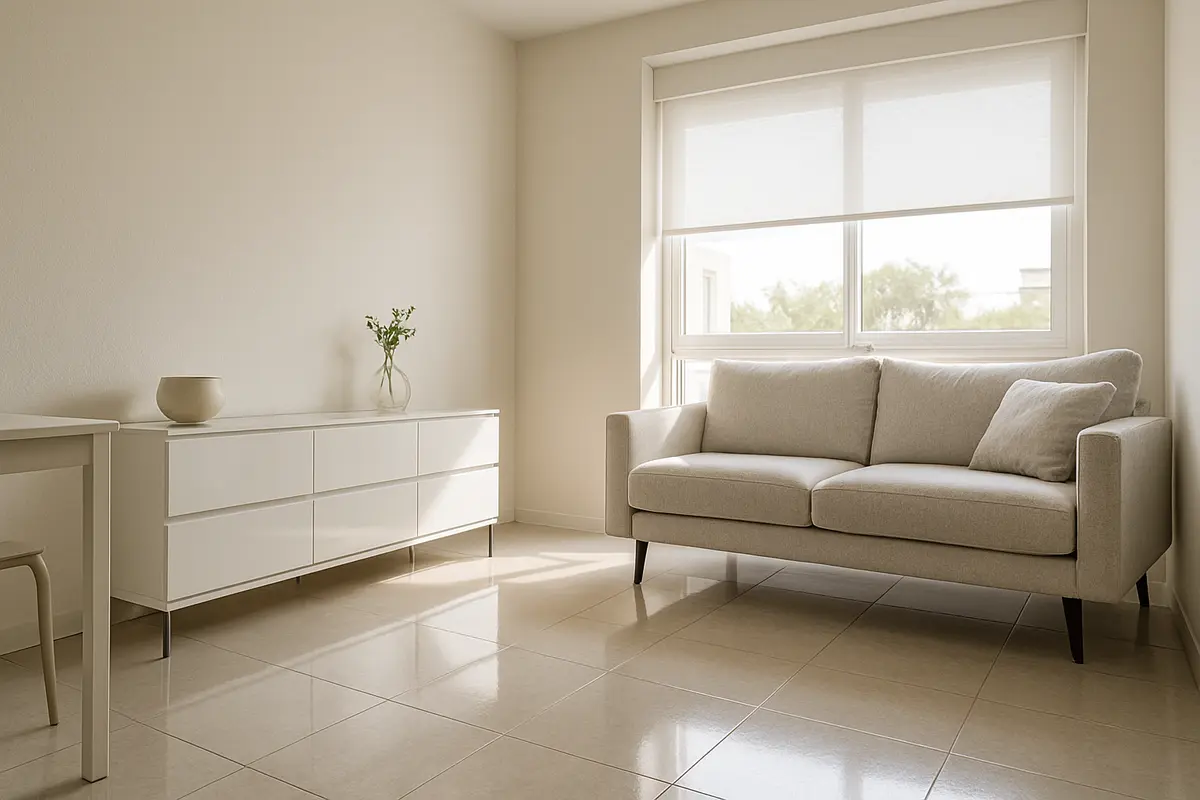 decoracao casa saude poeira acaros Interior moderno e limpo com pisos porcelanato, móveis lacados fechados, persianas e iluminação natural