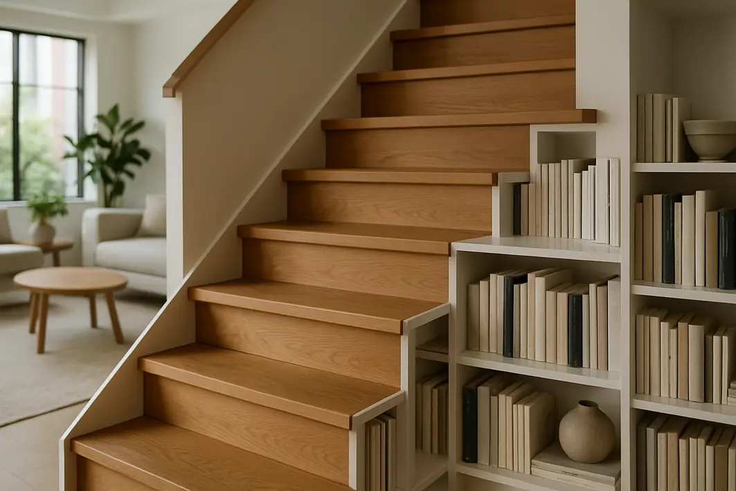 decoracao escada estante livros Escadas decorativas: como usar esse elemento como destaque na sala