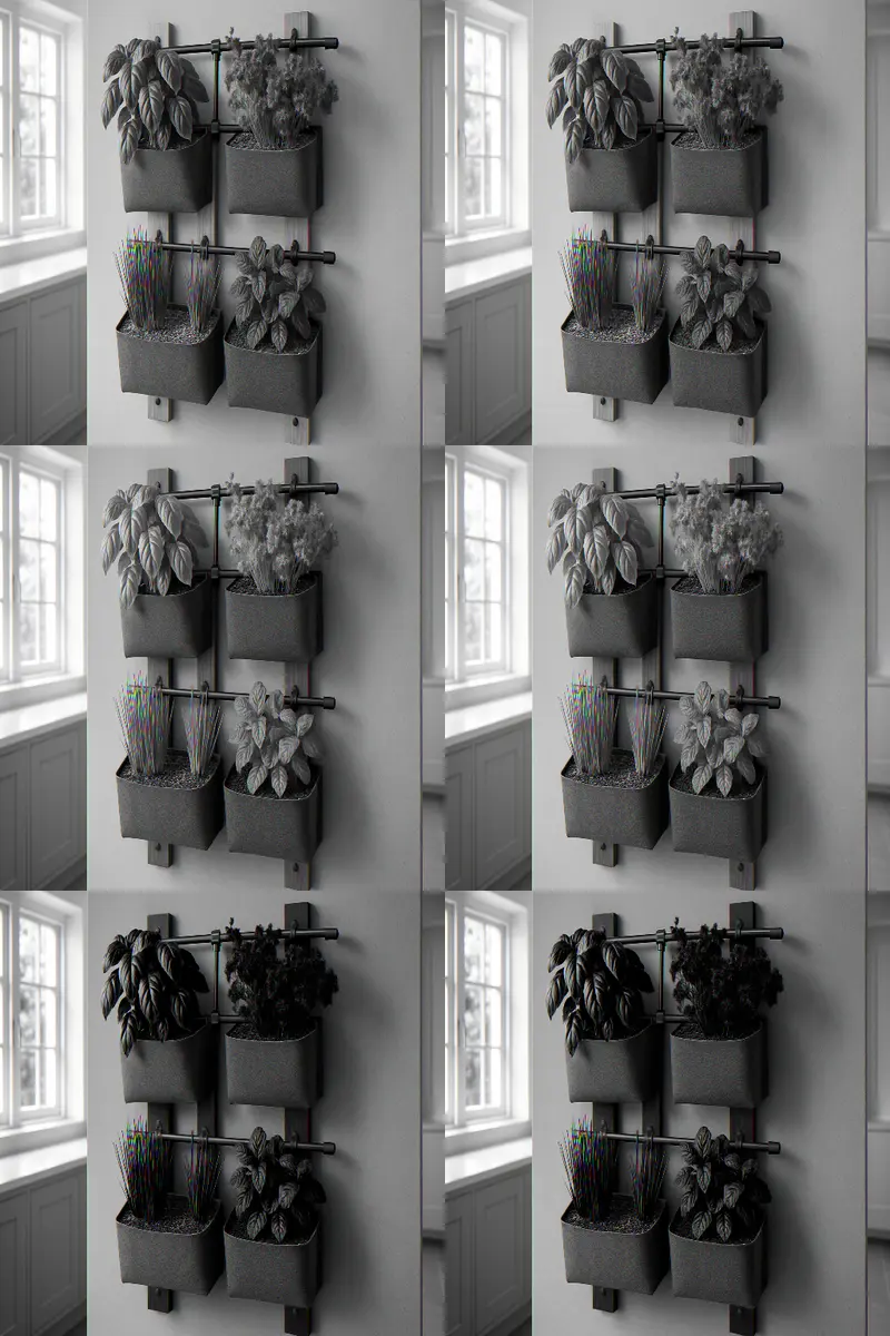 horta vertical cozinha irrigacao 1 Jardim vertical funcional na cozinha com sistema de irrigação por gotejamento, vasos modulares e ervas frescas como manjericão e hortelã