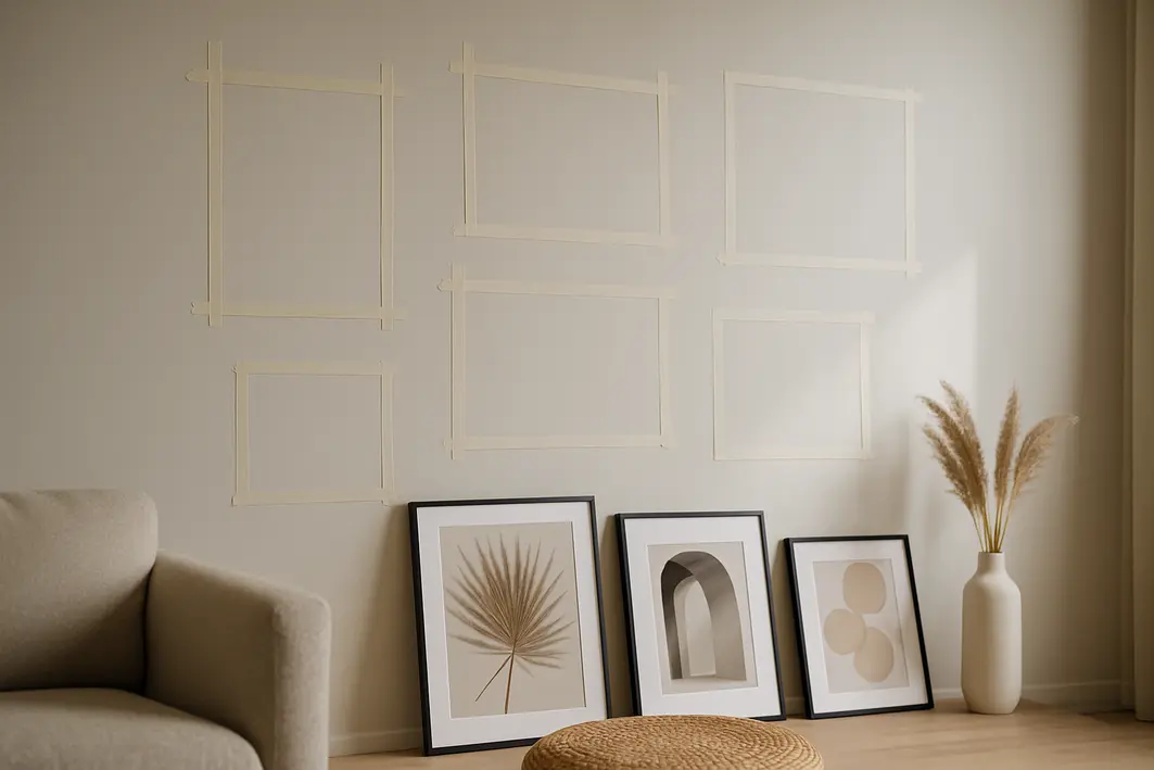 layout quadros fita crepe Quadros na parede: como fazer composições sem errar o furo (truque)