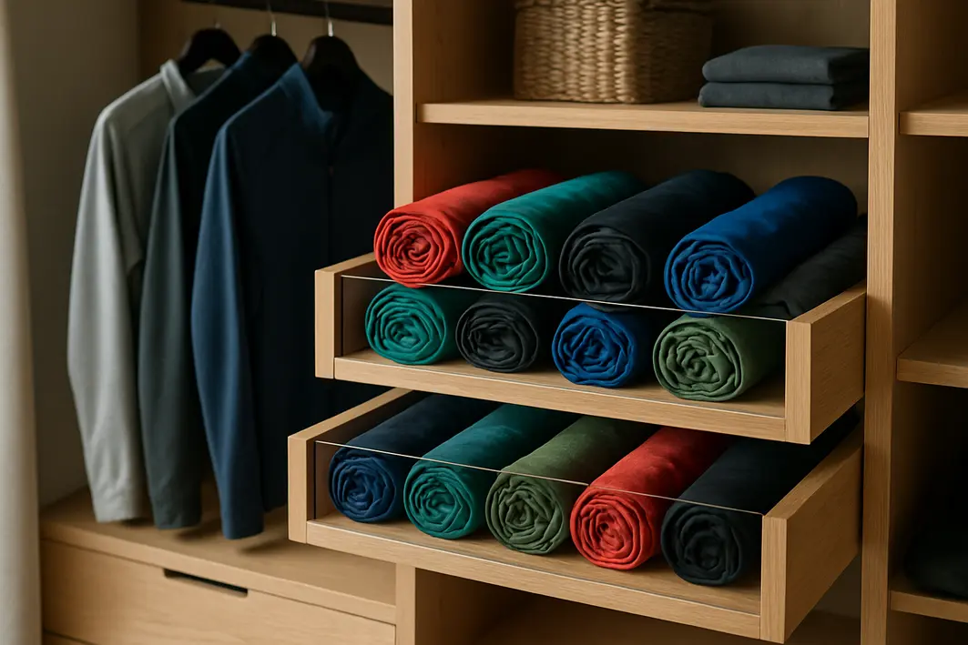 organizacao roupas tecnica rolinhos Organização de malas: como guardar itens de viagem de forma compacta