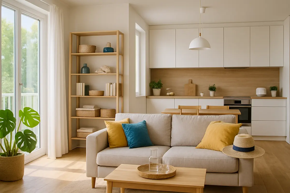 sala cozinha moderna organizada verao Sala de estar e cozinha modernas com organização impecável e iluminação natural intensa