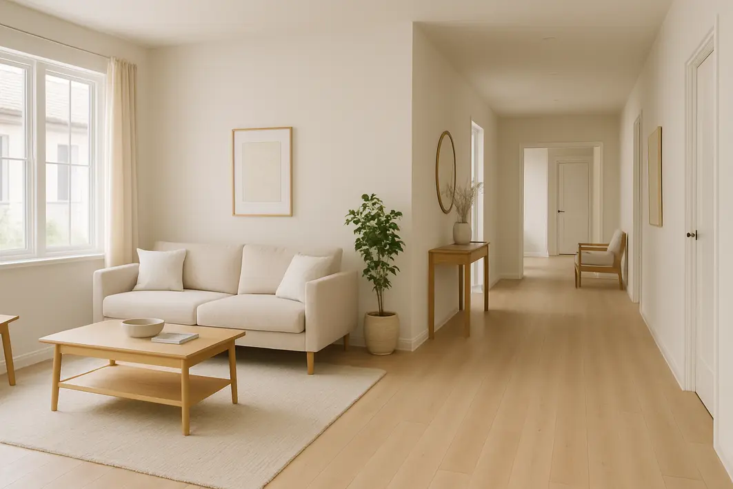 sala estar circulacao ergonomia casa Ambiente interno com sala de estar integrada e área de circulação ampla sem obstáculos