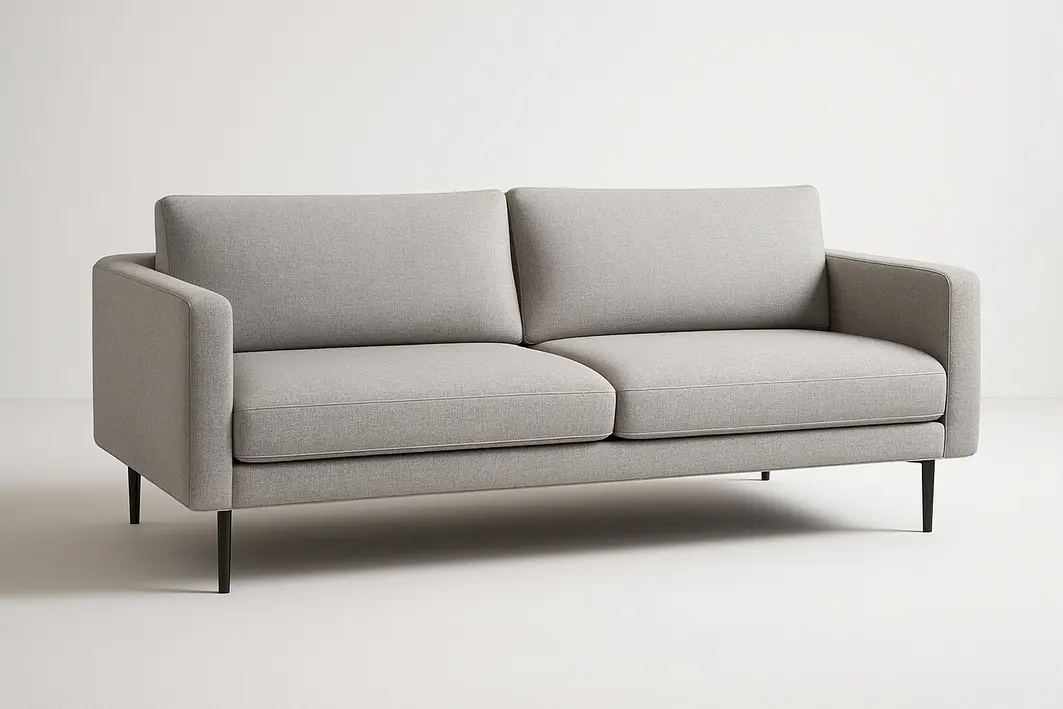 sofa modular moderno sala estar Sofá modular moderno em sala de estar minimalista com tecido neutro e linhas curvas