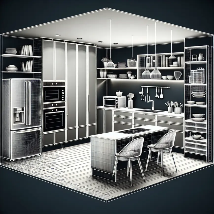 Cozinha moderna com eletrodomésticos embutidos e design minimalista