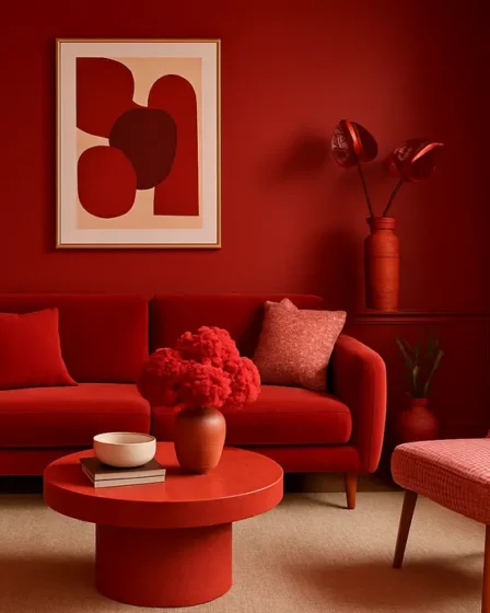 decoracao ambientes vermelho sofisticados Sala de estar com decoração sofisticada em tons de vermelho