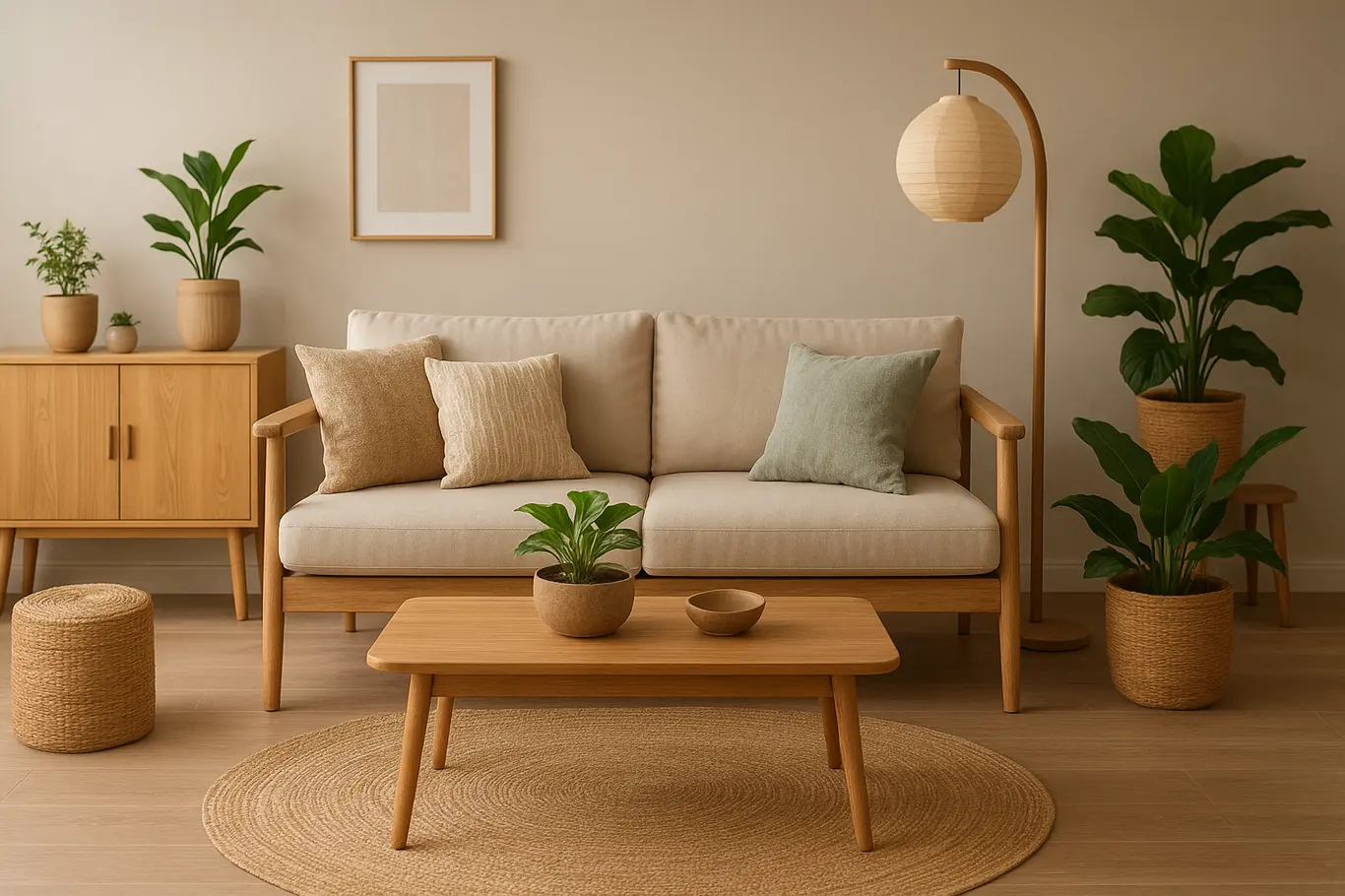 decoracao sustentavel casa sala estar Sala de estar com móveis em madeira natural e decoração sustentável