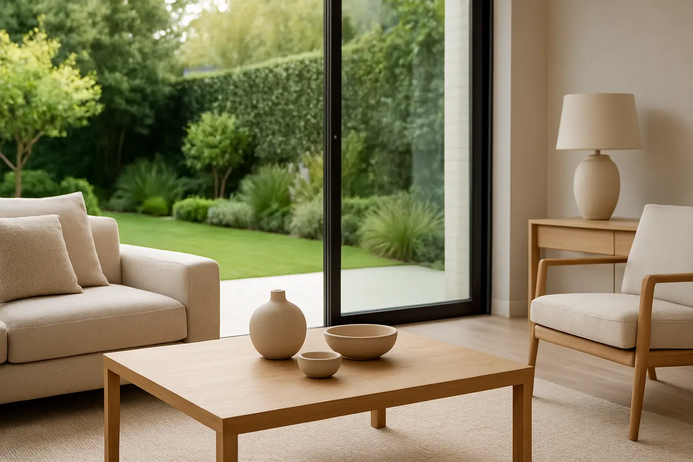 design integracao indoor outdoor casa Sala de estar moderna com portas de vidro abertas para jardim integrado