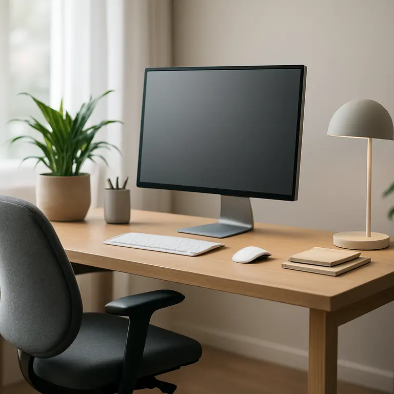 Home office organizado com móveis funcionais e decoração elegante