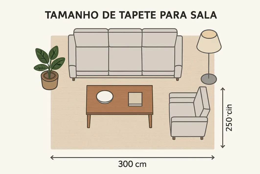 medindo espaco tapete sala Mãos medindo espaço ao redor de sofá com fita métrica sobre piso de madeira clara