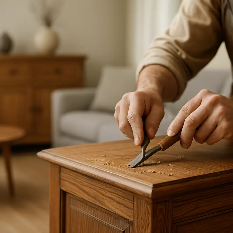 Móveis artesanais em madeira com acabamento único em sala decorada