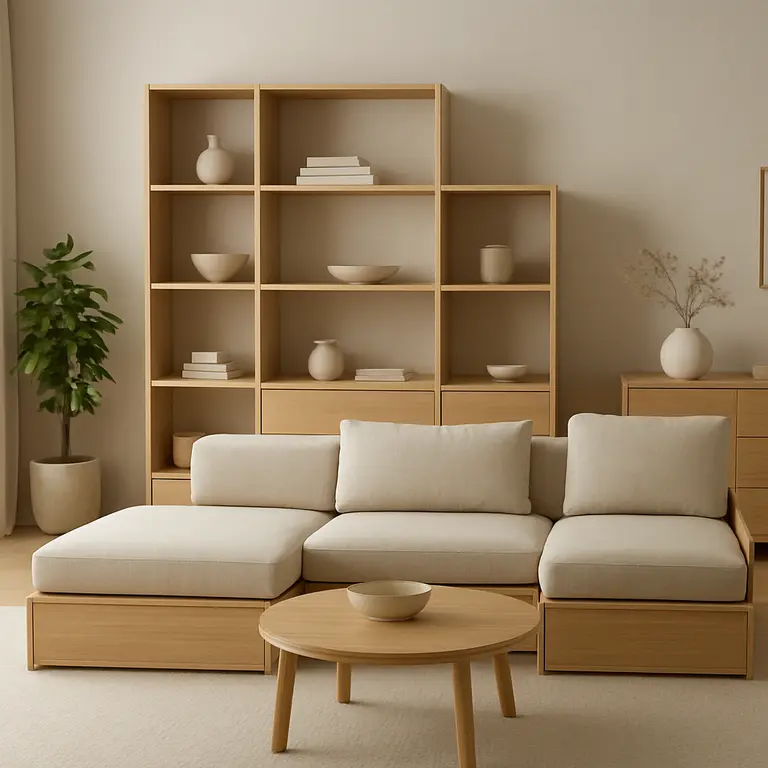 Conjunto de móveis modulares organizados em sala moderna