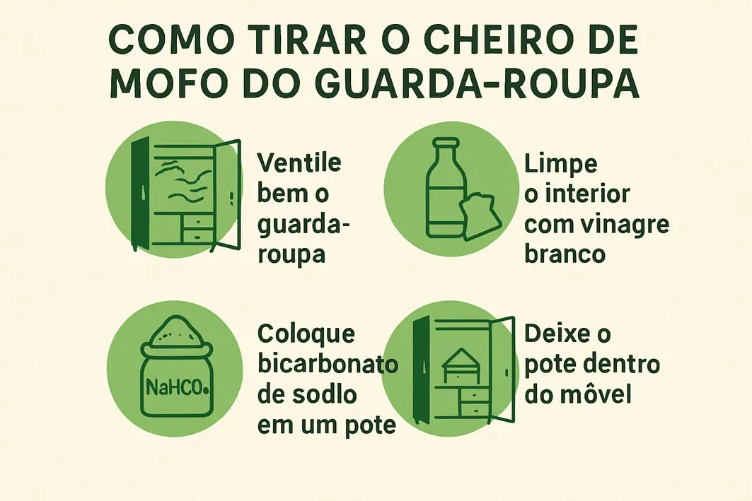 Mulher abrindo porta de guarda roupa de madeira clara e colocando sachê de carvão ativado na prateleira com roupas de algodão ao fundo