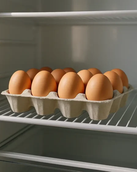 organizacao geladeira ovos prateleira interna 1 Geladeira organizada com ovos na embalagem original colocados na prateleira central interna