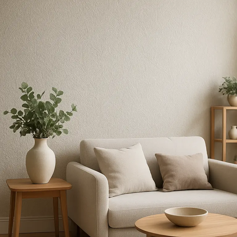 Parede decorada com papel de parede texturizado em ambiente acolhedor