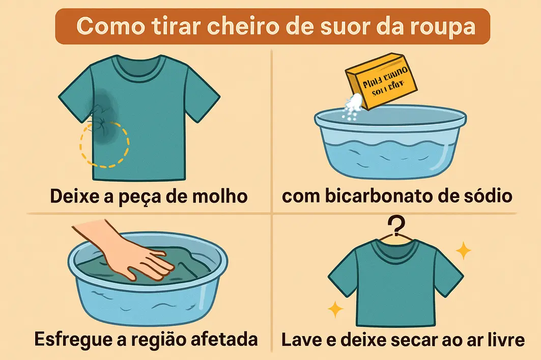 Pessoa adulta segurando camiseta branca limpa no varal com expressão de satisfação