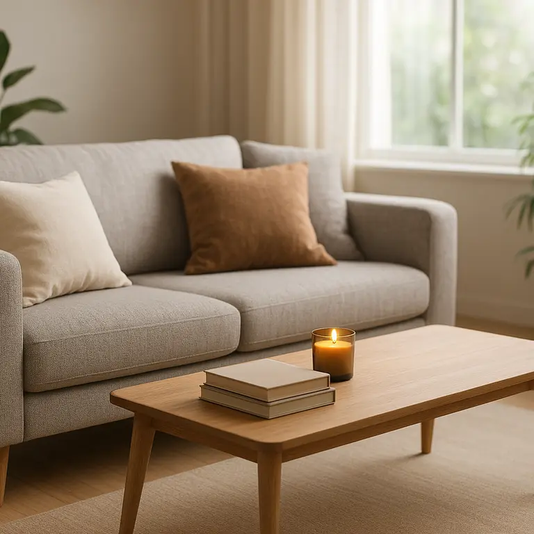 Sala de estar com móveis confortáveis iluminação suave e cores quentes