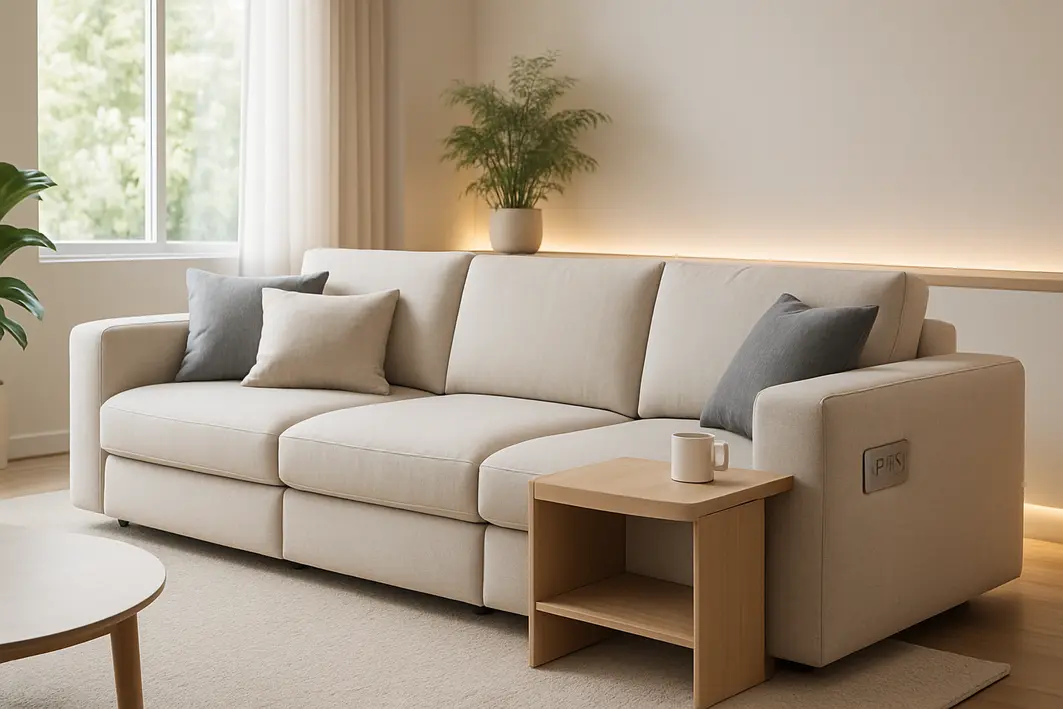 sofa modular moderno sala 2026 Sala de estar ampla com sofá modular moderno em tons neutros e iluminação natural