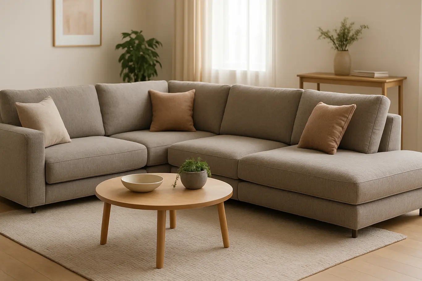 sofa modular sala moderna Sofá modular moderno em sala de estar elegante com almofadas e mesa de centro