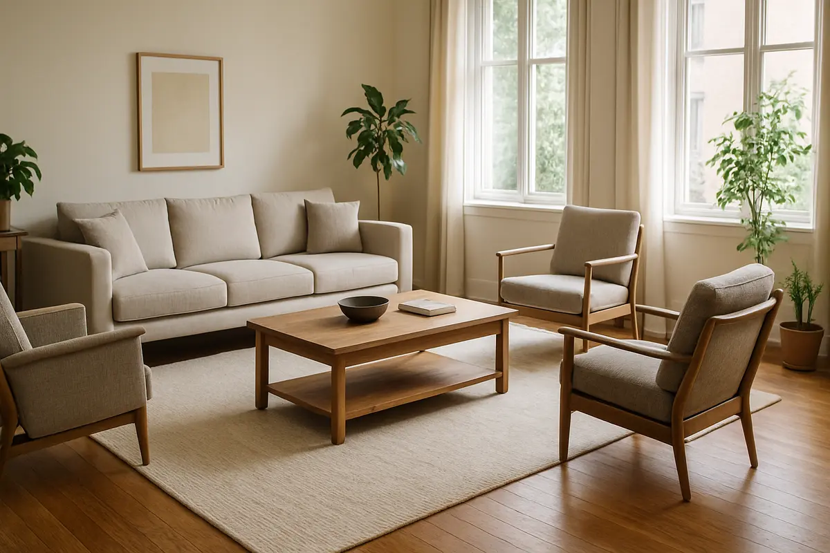 tapete sala tamanho ideal Sala espaçosa com tapete na medida certa integrando sofá, poltronas e mesa de centro