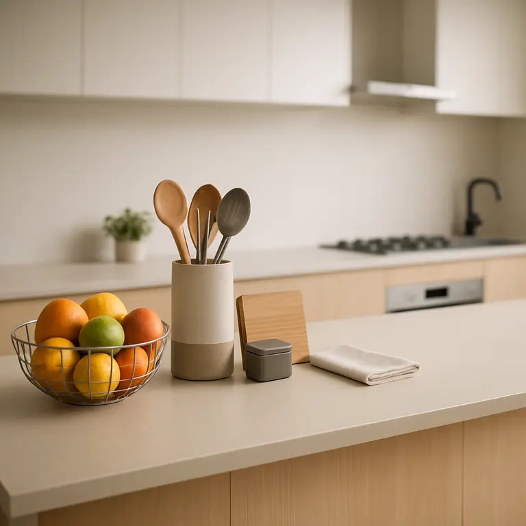 Cozinha clean moderna com bancadas brancas e armários minimalistas