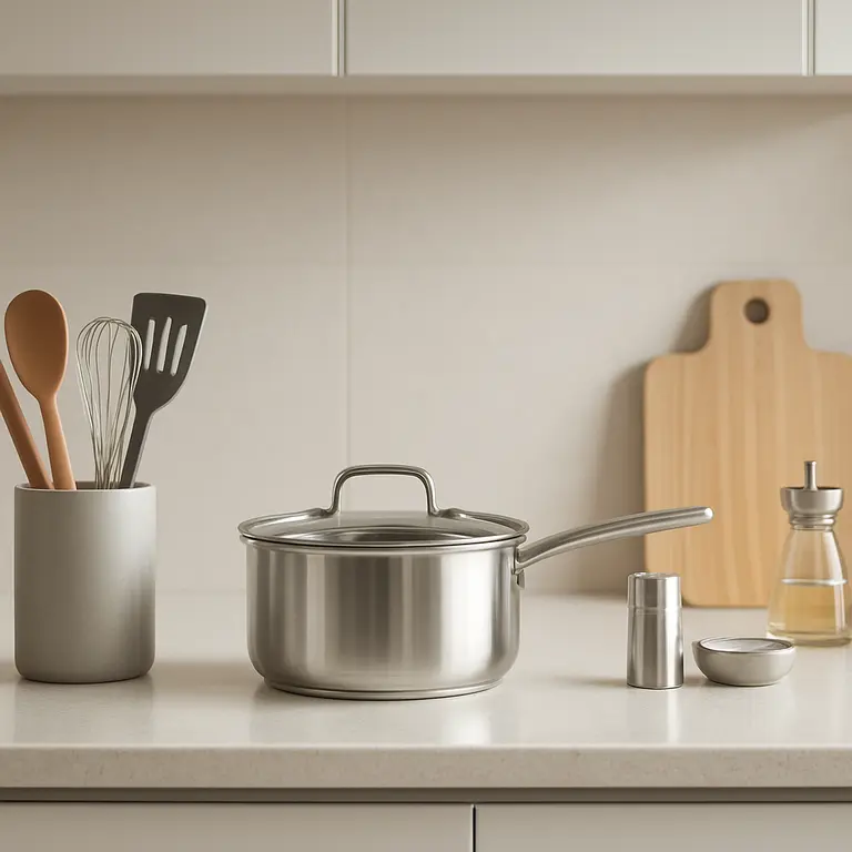 Cozinha minimalista elegante com armarios brancos e bancada organizada