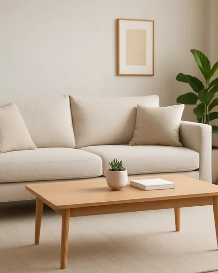decoracao sala minimalista aconchegante Sala minimalista com sofá moderno e mesa de centro funcional em ambiente organizado