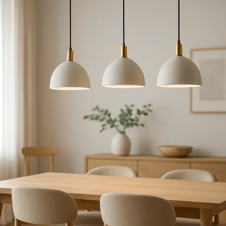 Luminária moderna pendurada sobre mesa de jantar elegante