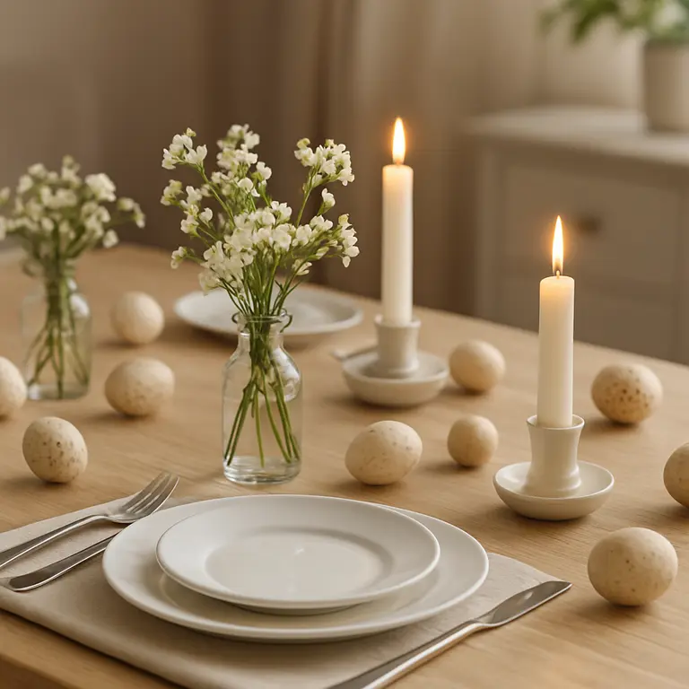 Mesa de jantar decorada para Páscoa com itens econômicos e elegantes