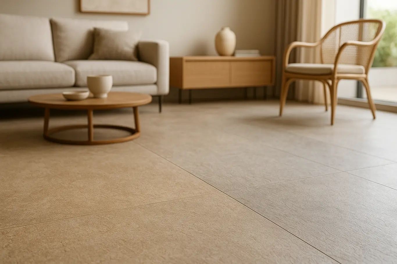 piso porcelanato ceusa portinari Sala de estar moderna com piso porcelanato Ceusa e Portinari lado a lado