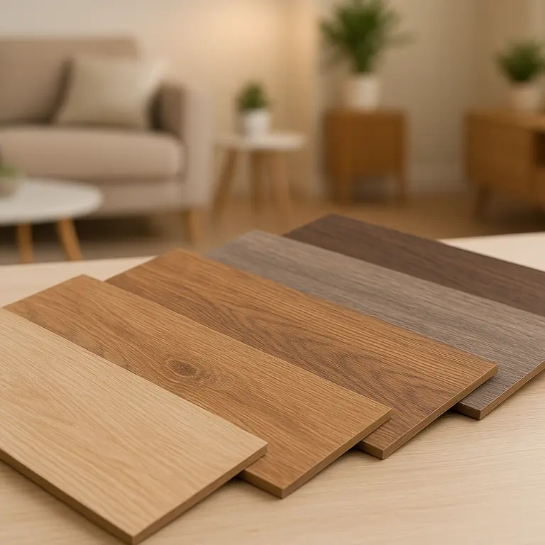 Piso que imita madeira em porcelanato aplicado em ambiente moderno