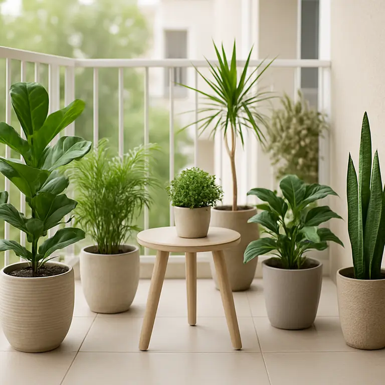 Varanda pequena decorada com plantas em vasos