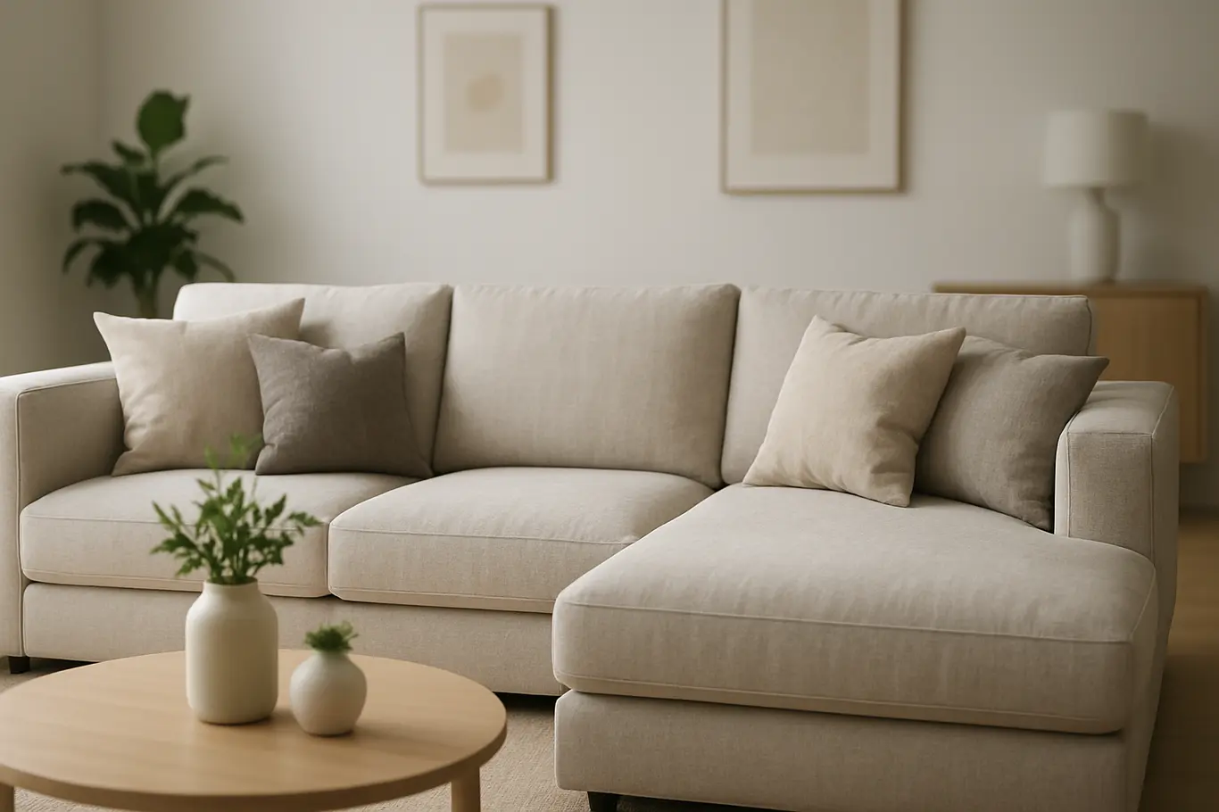 sala com sofa modular moderna Sala de estar moderna com sofá modular elegante em tons neutros e almofadas decorativas