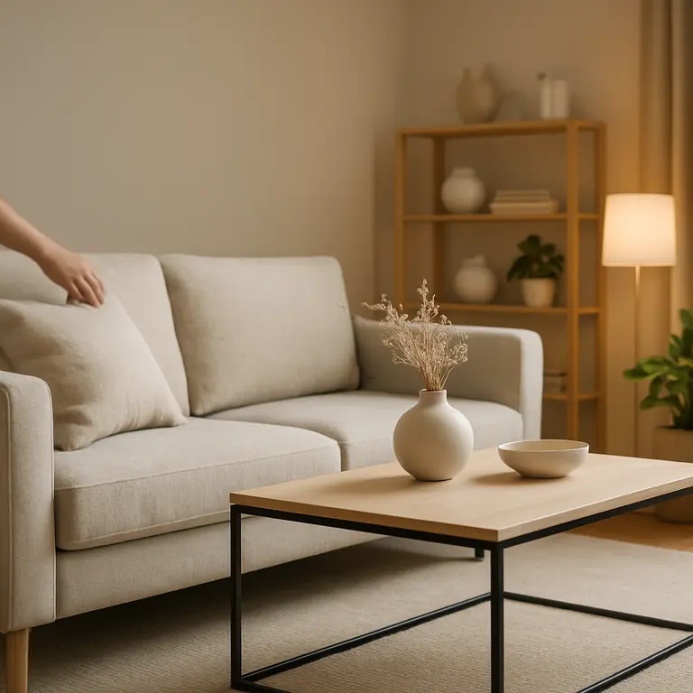 Sala pequena decorada com móveis modernos e iluminação natural