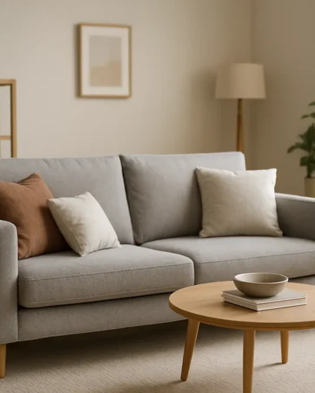 sala pequena moderna organizada Sala pequena moderna com sofá compacto e decoração minimalista